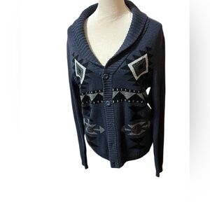 Urban Pipeline Mens Blue Aztec Geometric Cardigan Sweater Size M